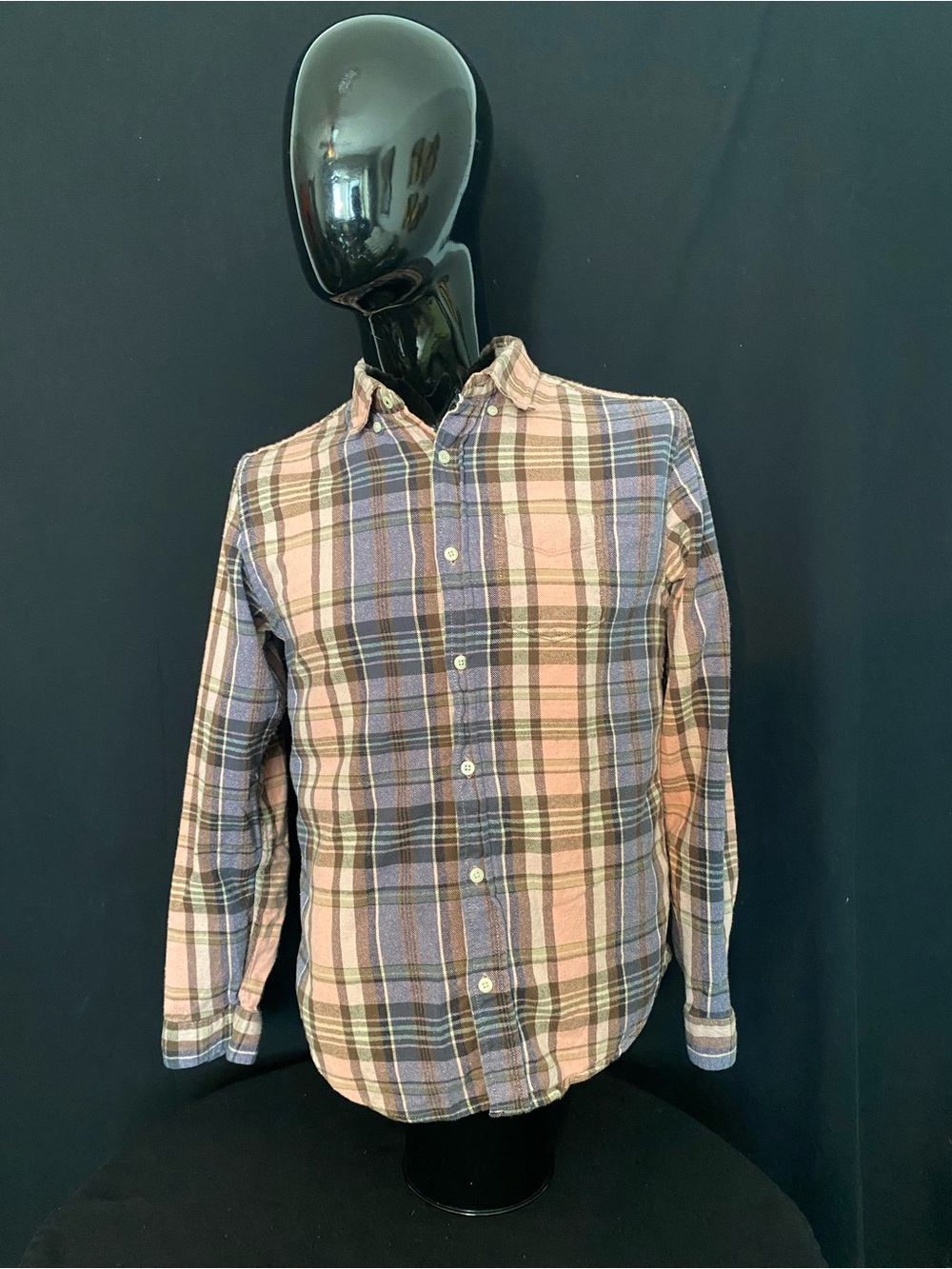 Aeropostale Men's Plaid Button-Down Shirt in Pink and Blue